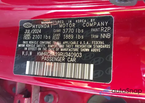 2024 Hyundai Venue Sel из США, поврежденный, VIN KMHRC8A39RU340903